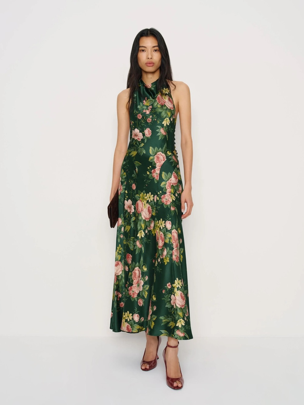 NEW NWT Reformation Kaylah Silk Dress in Belvedere Floral Green, sz 6